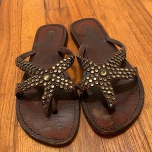 Mystique boutique, Brown Leather rhinestones, starfish Sandals size 8